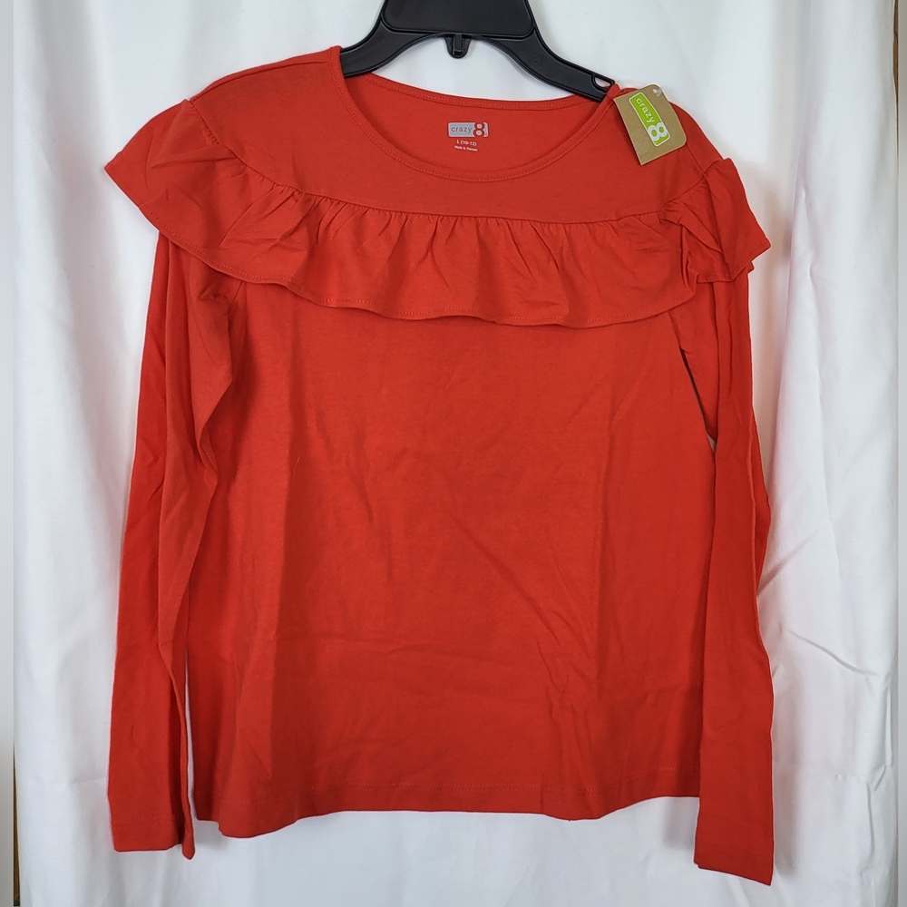 Crazy 8 NWT Girls Orange Ruffle Long Sleeve Scoop Neck Top Size L 10/12